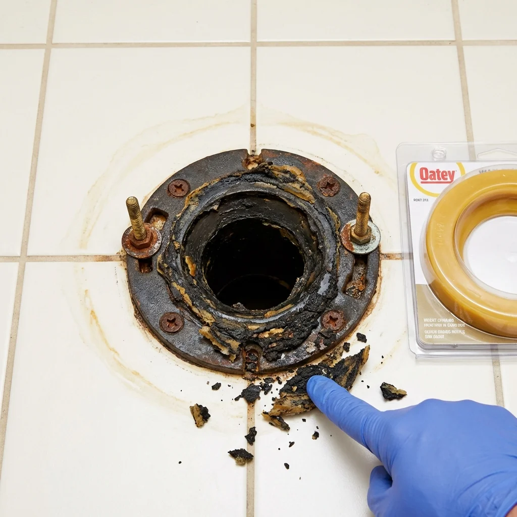 Failed wax ring showing water seepage at the base of a toilet in a Beaver Dam, KY home